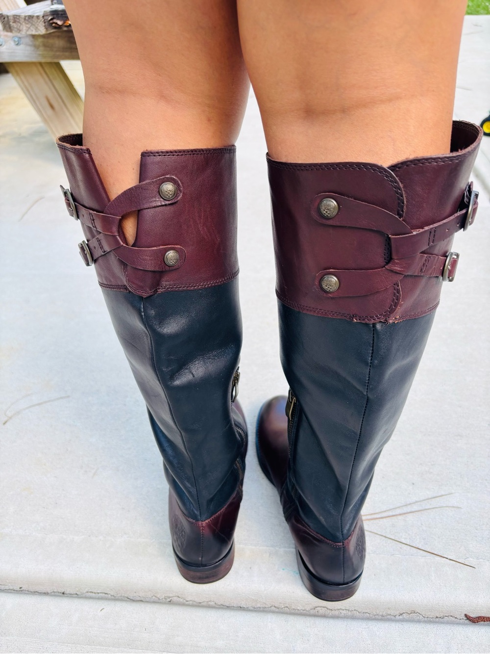 Vince Camuto Women's Two-Tone Leather Boots Riding Tall Black and Brown Size9.5 - Picture 10 of 15